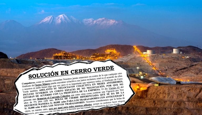 Cerro Verde cerró convenio por 3 años con 5% anual y bolsa diferenciada