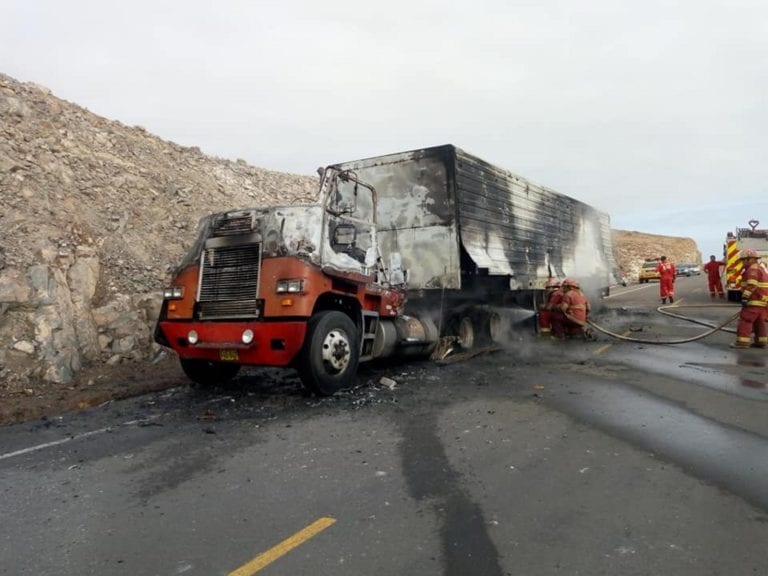 Camión con pescado se incendia en Costanera norte