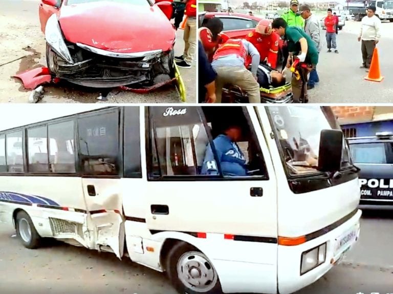 Taxista y estudiante resultan heridos en violento choque en la Pampa Inalámbrica