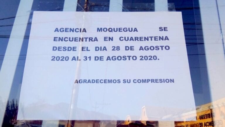 Banco de la Nación en Moquegua cerró sus puertas por COVID