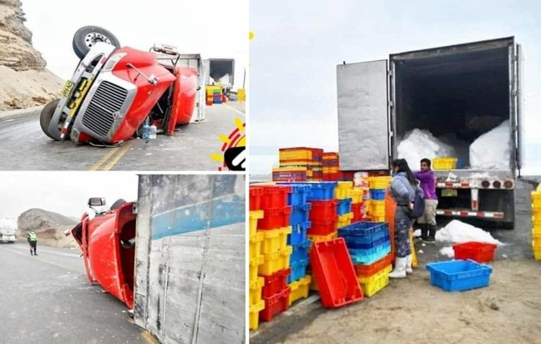 Tráiler que partió de Ilo llevando pescado volcó en la Panamericana