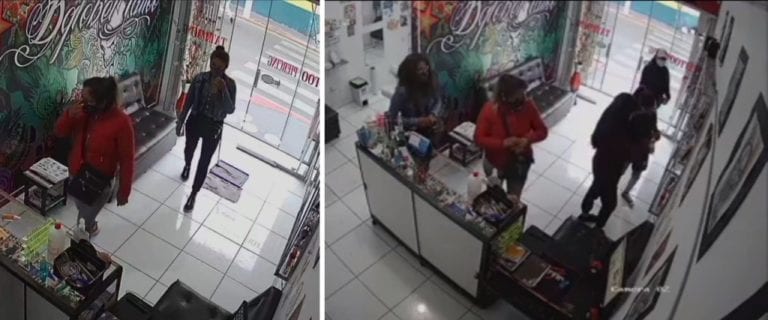 Cámaras captan a mujeres robando celular en un local de tatuajes