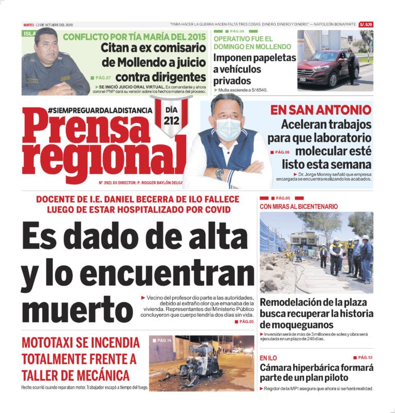La Prensa Regional – Martes 13 de octubre del 2020