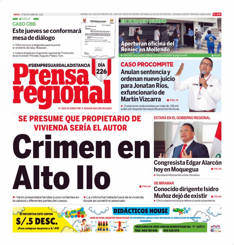La Prensa Regional – Martes 27 de octubre del 2020