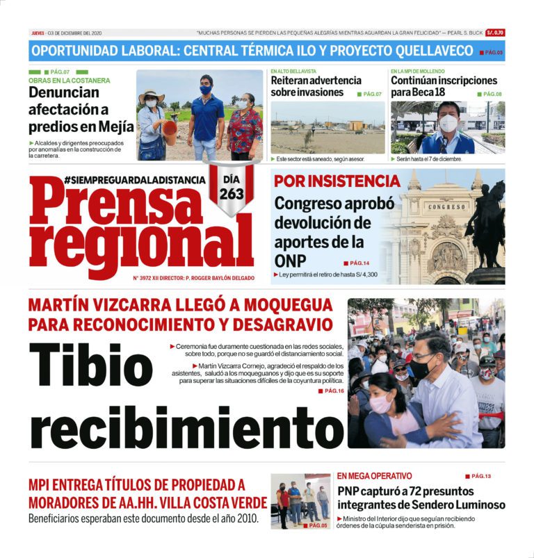 La Prensa Regional – Jueves 3 de diciembre del 2020