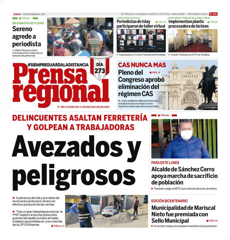 La Prensa Regional – Domingo 13 de diciembre del 2020