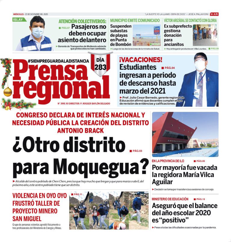 La Prensa Regional – Miércoles 23 de diciembre del 2020
