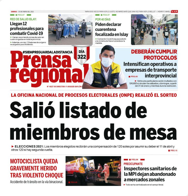 La Prensa Regional – Domingo 31 de Enero del 2021