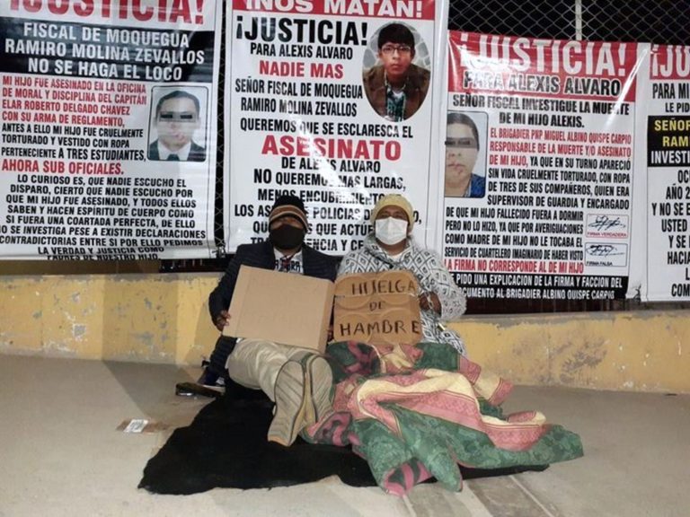 Padres del extinto estudiante PNP Alexis Sonco inician huelga de hambre en Moquegua