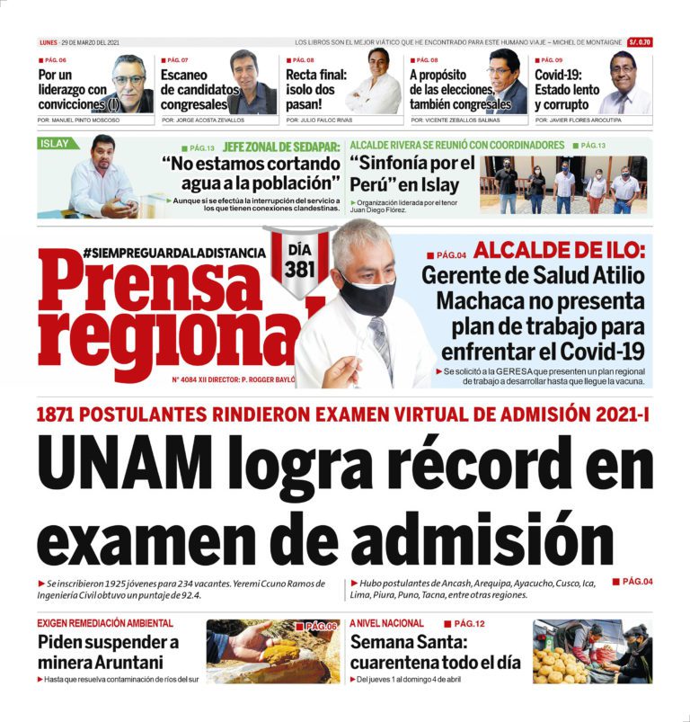 La Prensa Regional – Lunes 29 de Marzo del 2021