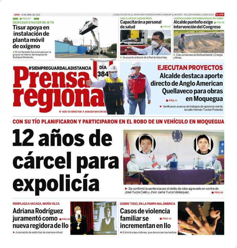 La Prensa Regional – Jueves 01 de Abril del 2021