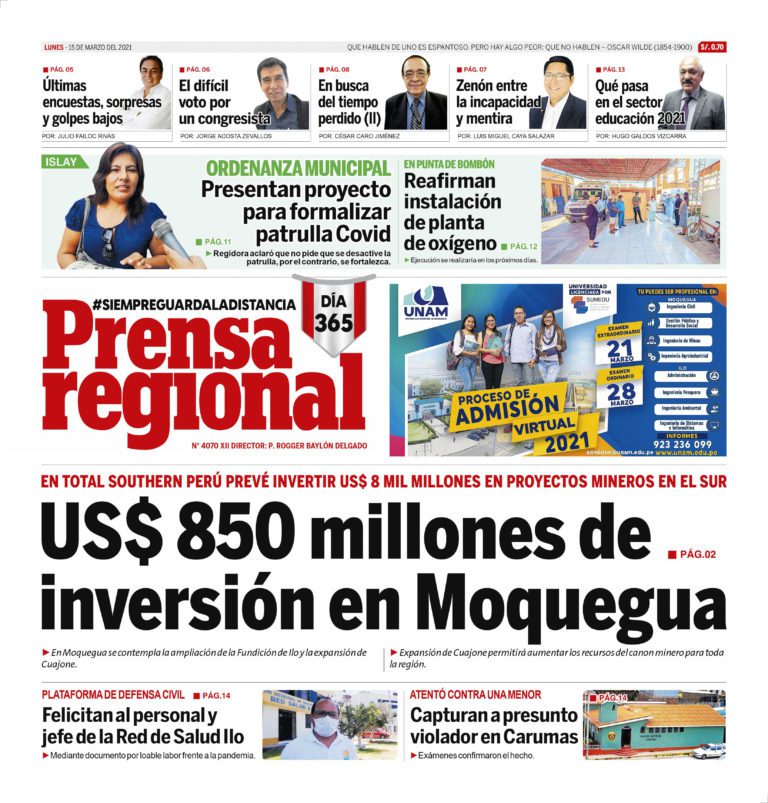 La Prensa Regional – Lunes 15 de Marzo del 2021