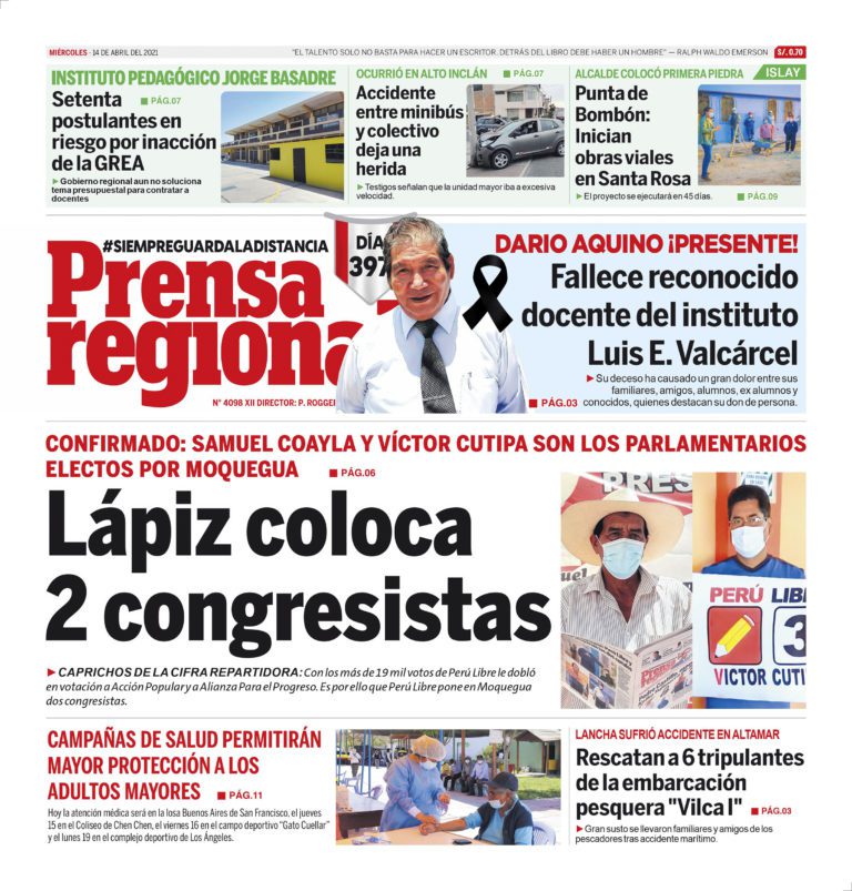 La Prensa Regional – Miércoles 14 de Abril del 2021
