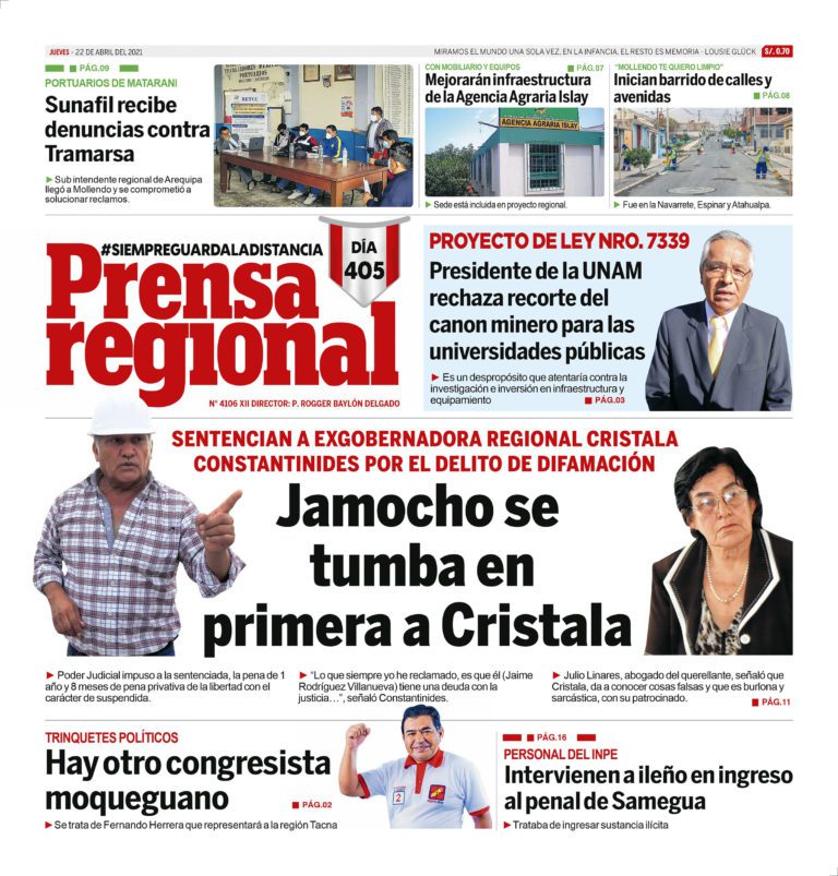 La Prensa Regional – Jueves 22 de Abril del 2021