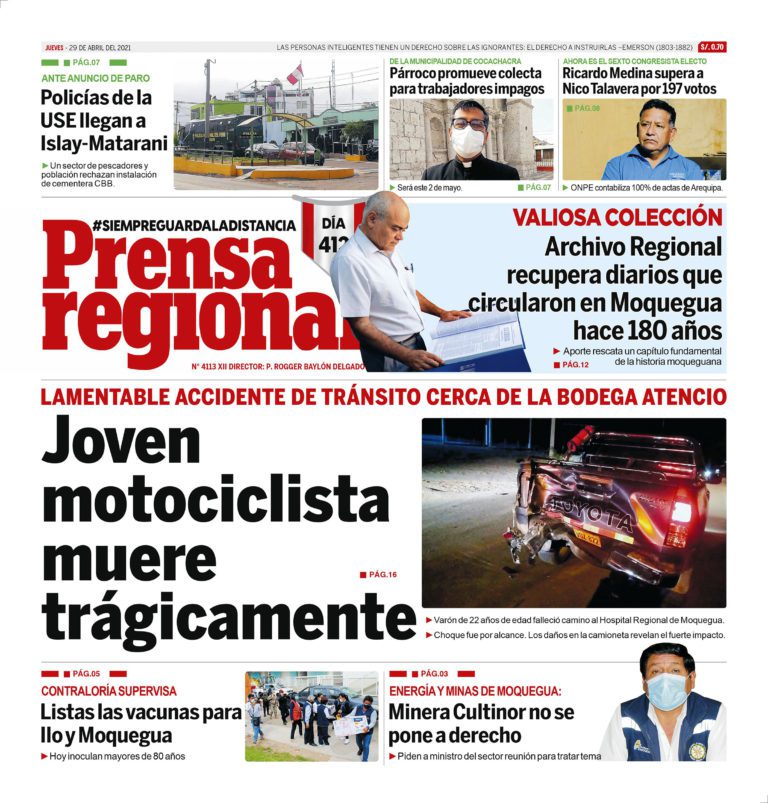 La Prensa Regional – Jueves 29 de Abril del 2021