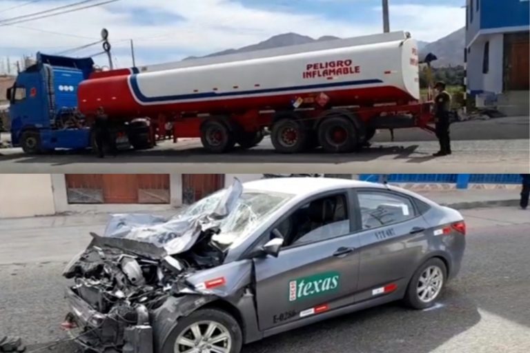 Un herido grave en choque entre taxi y cisterna boliviano en Moquegua