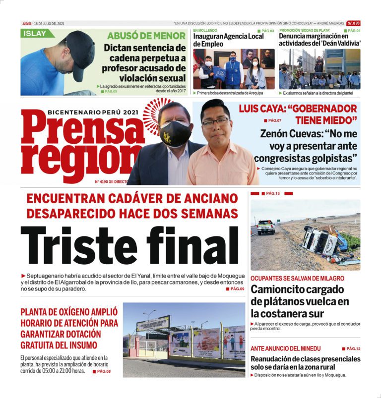 La Prensa Regional – Jueves 15 de Julio del 2021