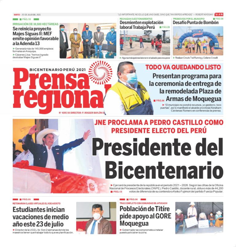 La Prensa Regional – Martes 20 de Julio del 2021