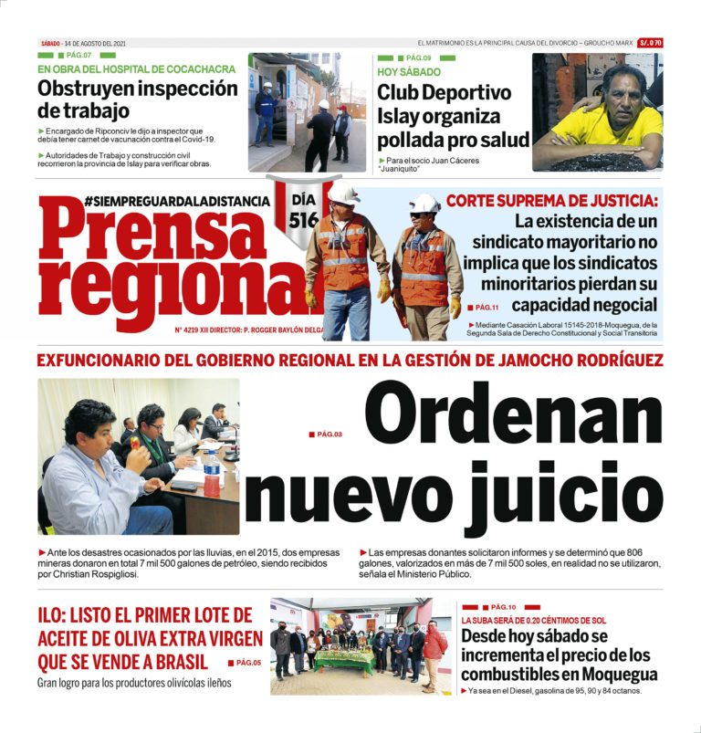La Prensa Regional – Sábado 14 de Agosto del 2021