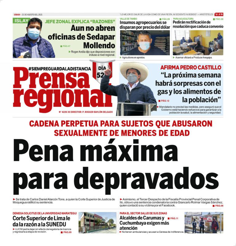 La Prensa Regional – Sábado 21 de Agosto del 2021