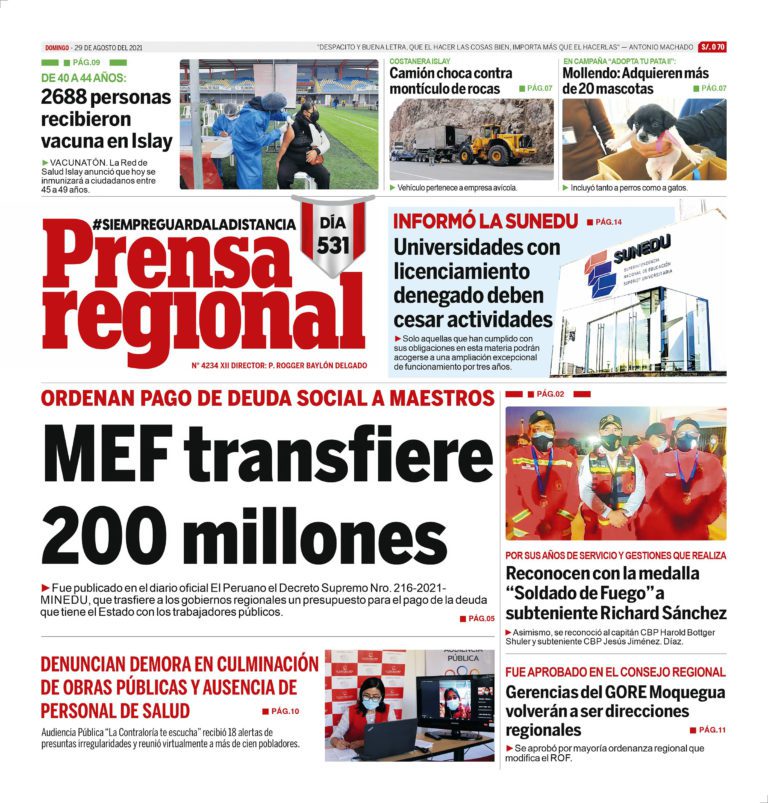 La Prensa Regional – Domingo 29 de Agosto del 2021
