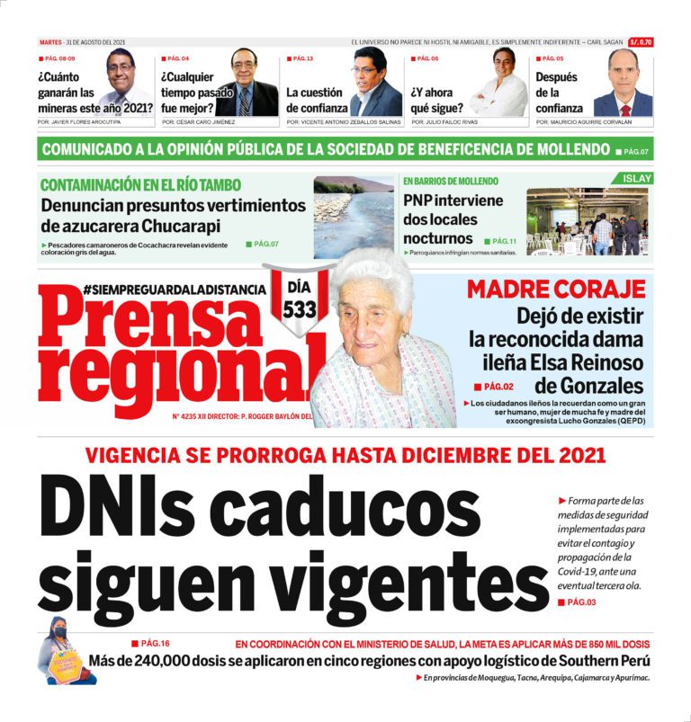 La Prensa Regional – Martes 31 de Agosto del 2021