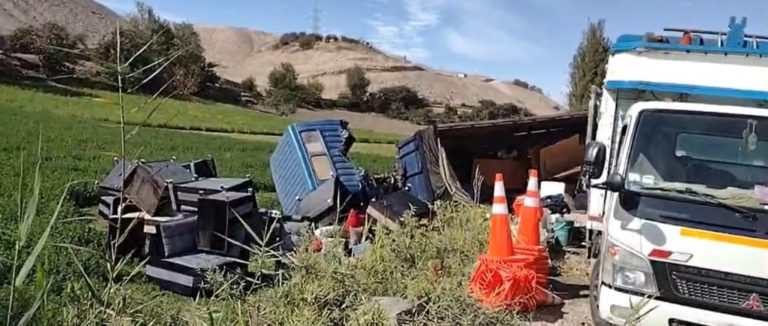 Moquegua: Camión cargado de muebles se despista y vuelca en Montalvo