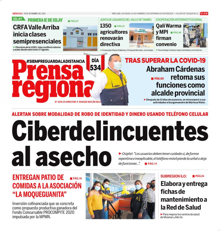 La Prensa Regional – Miércoles 01 de Setiembre del 2021