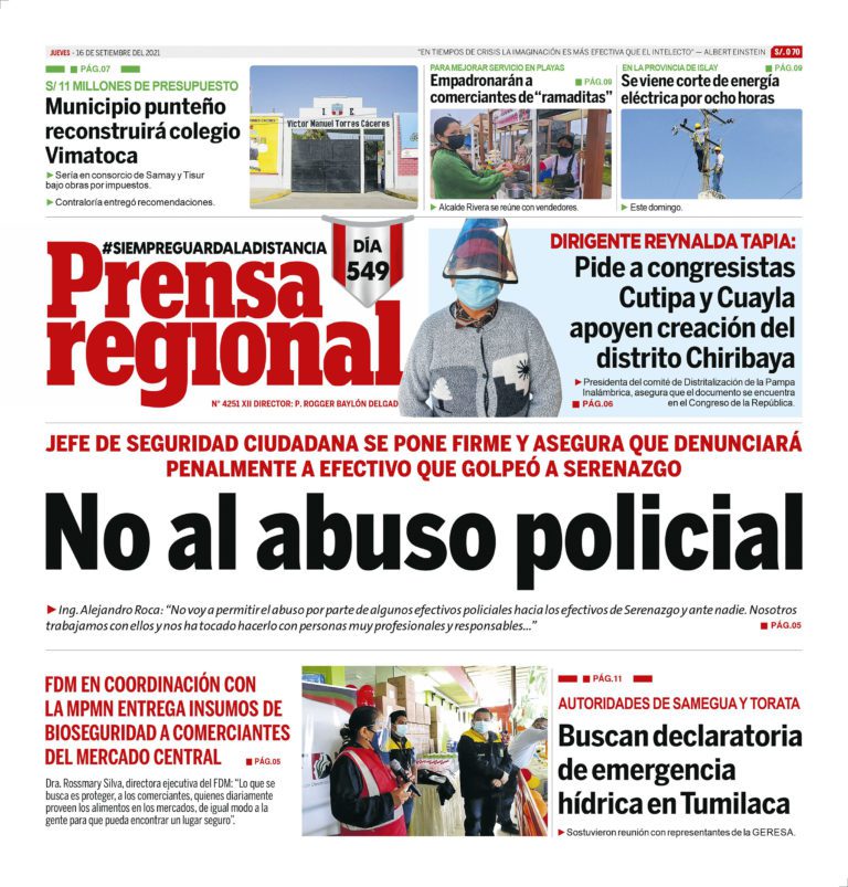 La Prensa Regional – Jueves 16 de Setiembre del 2021