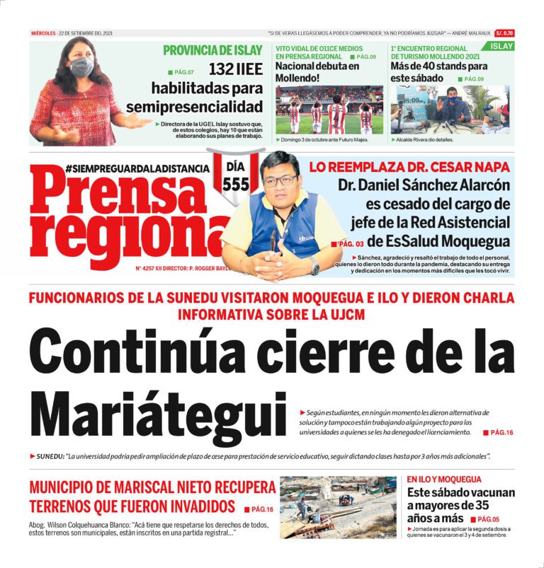 La Prensa Regional – Miércoles 22 de Setiembre del 2021