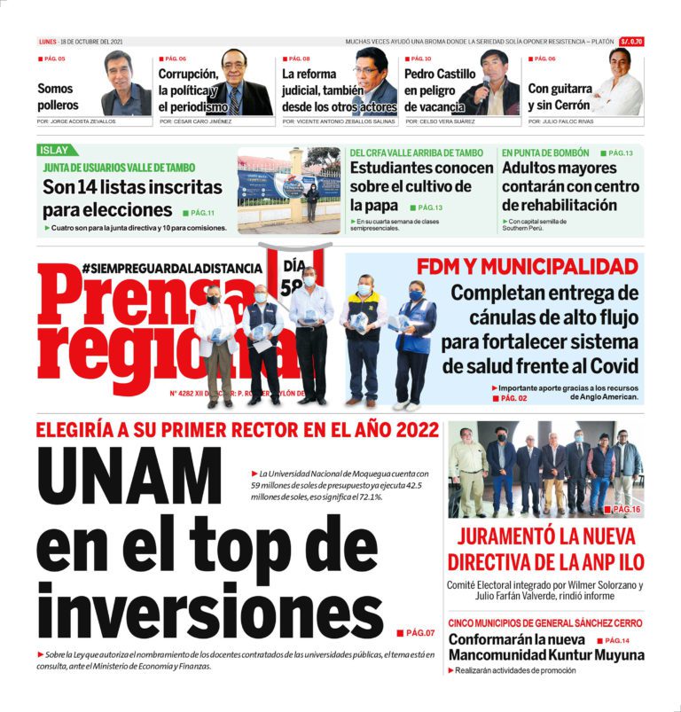 La Prensa Regional – Lunes 18 de Octubre del 2021