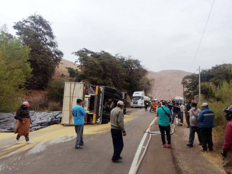 Tráiler boliviano se despista y vuelca en Tumilaca 