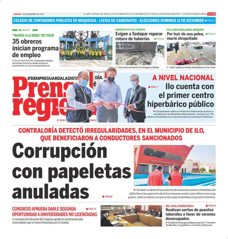 La Prensa Regional – Sábado 11 de Diciembre del 2021