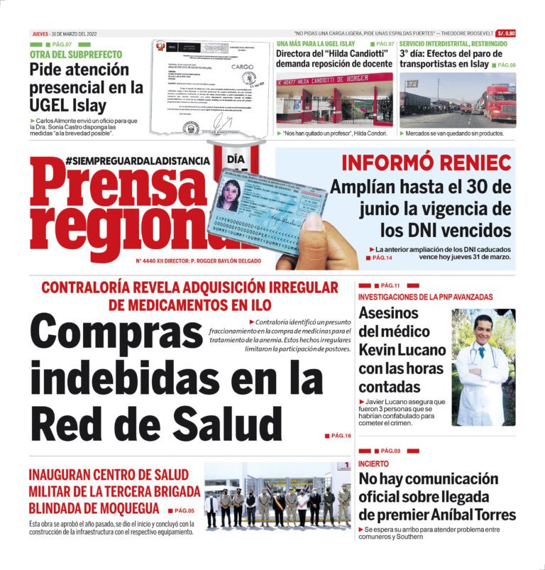 La Prensa Regional – Jueves 31 de marzo de 2022