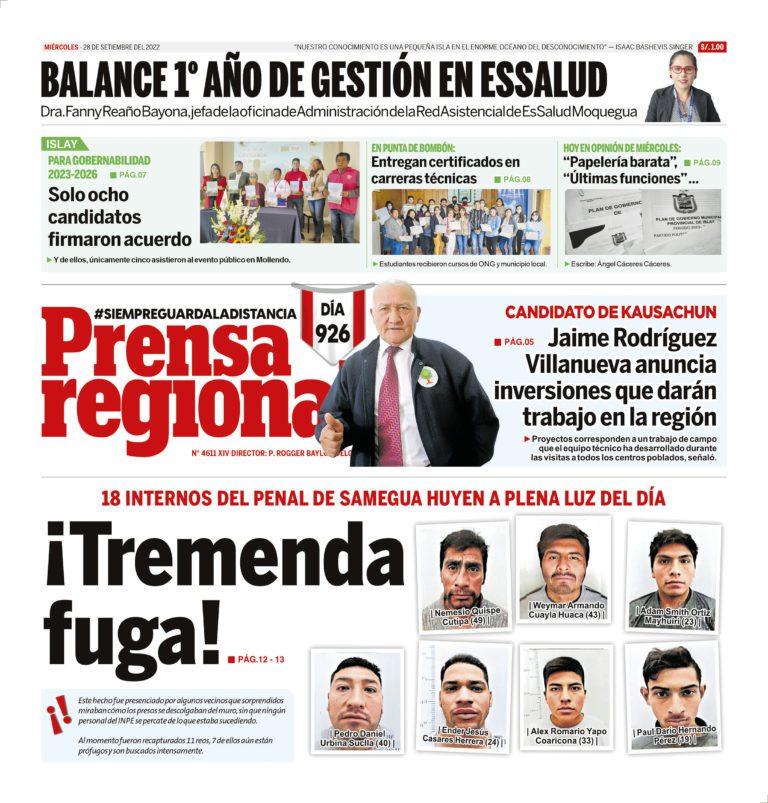 La Prensa Regional – Miércoles 28 de setiembre de 2022