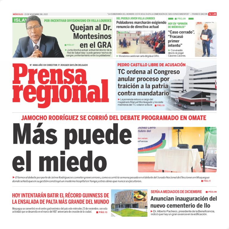 La Prensa Regional – Miercoles 23 de noviembre de 2022