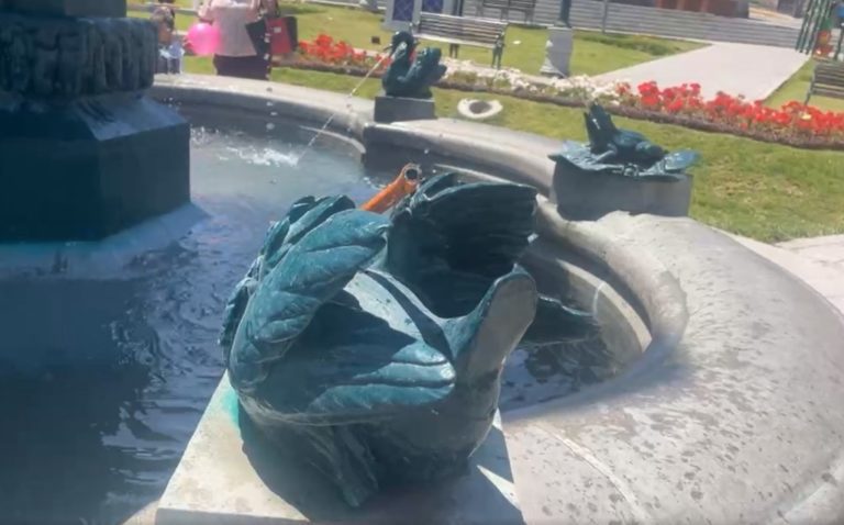 Destrozan uno de los cisnes de la pileta de la Plaza de Armas de Moquegua