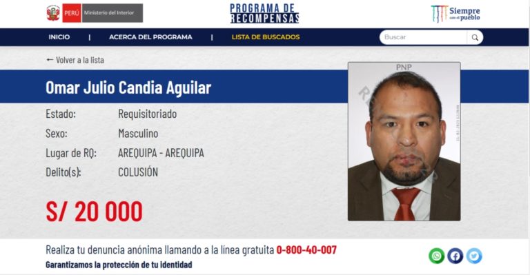 Omar Candia: Ofrecen 20 mil soles por paradero de ex alcalde de Arequipa