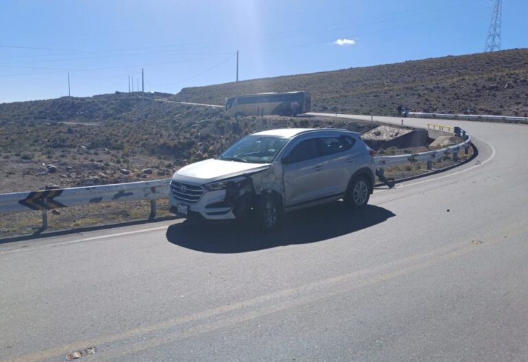Bus de Flores Hermanos y camioneta impactan en la carretera Binacional  