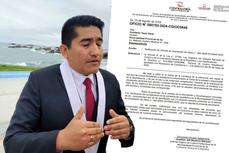 Contraloría confirma nepotismo en la Municipalidad de Ilo, negados por el alcalde Humberto Tapia