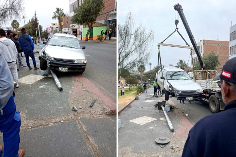 Automóvil se despista y derriba un poste en el cercado de Ilo