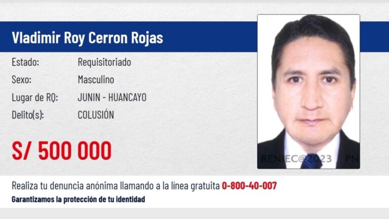 Ministerio del Interior eleva a S/ 500 000 recompensa por Vladimir Cerrón