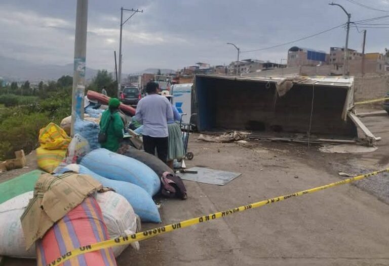 Camión vuelca cerca del parque Ecológico en Moquegua 
