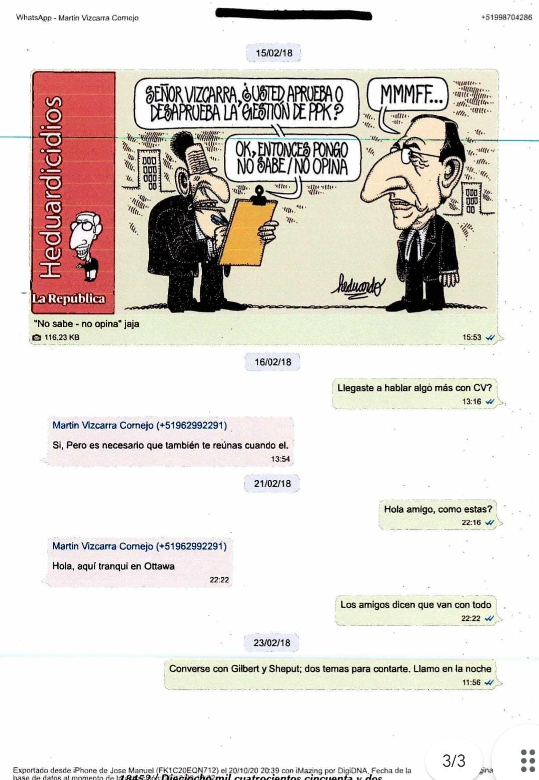 Martín Vizcarra y los chats para vacar a Pedro Pablo Kuczynski 1 Chats entre Vizcarra y Hernandez del 16 21 y 23 de febrero de 2018 La Prensa Regional