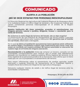 Dirección regional de Agricultura alerta sobre tráfico ilegal de terrenos 1 Comunicado de la Direccion regional de Agricultura sobre estafa de terrenos 31072025 La Prensa Regional