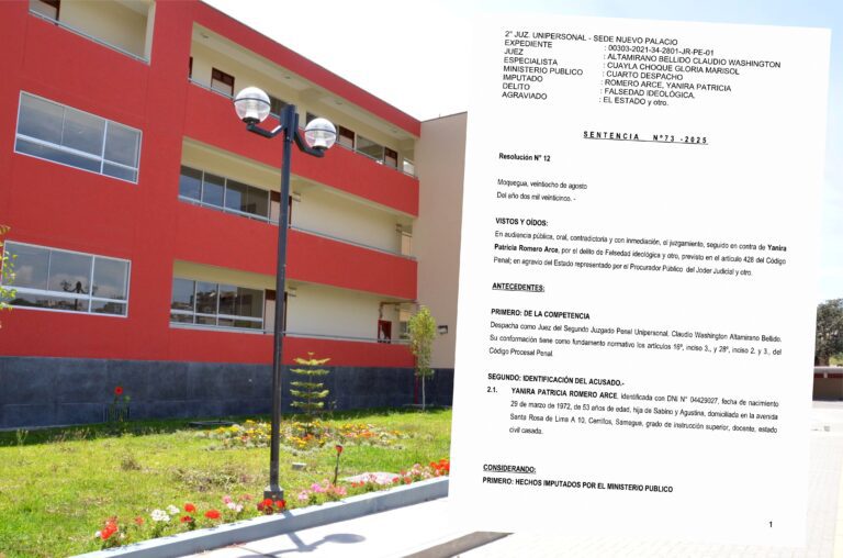 Exjueza de paz de Samegua condenada a 6 años de prisión por falsedad ideológica