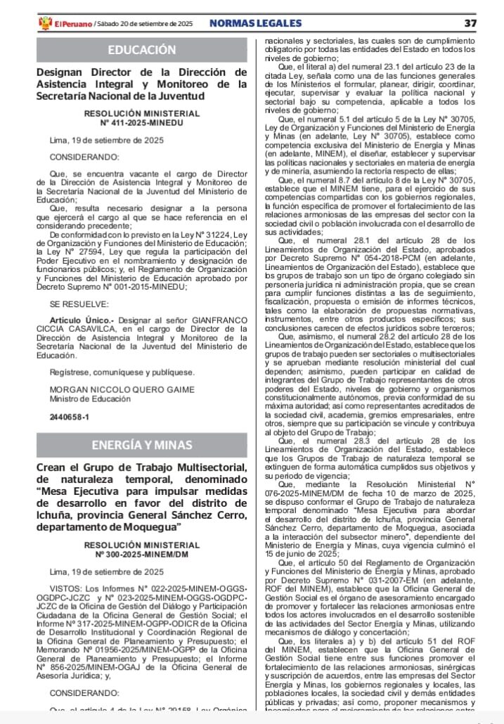 Crean grupo de trabajo de la Mesa Ejecutiva para impulsar desarrollo en Ichuña 1 Resolucion de creacion del grupo de trabajo de la Mesa Ejecutiva desarrollo de Ichuna 20092025 1 e1758415077561 La Prensa Regional