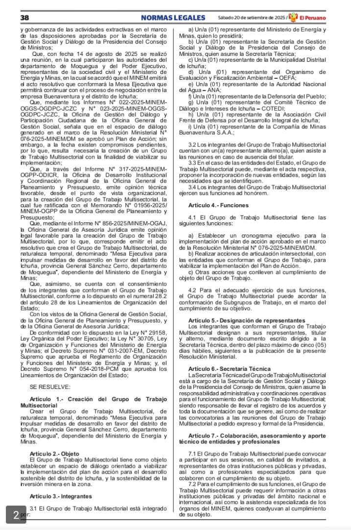 Crean grupo de trabajo de la Mesa Ejecutiva para impulsar desarrollo en Ichuña 2 Resolucion de creacion del grupo de trabajo de la Mesa Ejecutiva desarrollo de Ichuna 20092025 2 e1758415042698 La Prensa Regional