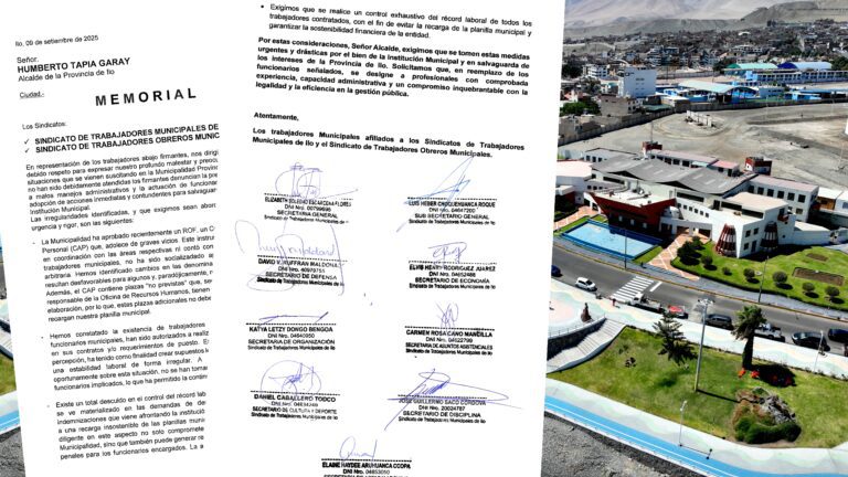 Sindicatos municipales de Ilo denuncian malos manejos y exigen destitución de funcionarios