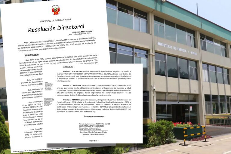 Gobierno autoriza inicio de explotación del proyecto Tía María